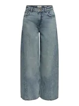 Jean de corte wide leg y tiro alto, confeccionado en denim de algodón con estructura firme y diseño clásico de cinco bolsillos.