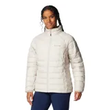 Campera puffer Columbia modelo Powder Lite II FZ, color gris claro, con cuello alto, cierre frontal y bolsillos laterales con cremallera.