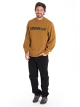 Buzo de cuello redondo color tostado con el logotipo de Caterpillar estampado en negro en el pecho y mangas largas con puños de punto elástico.
