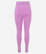 Pantalón legging deportivo de microfibra color azul marino, con cintura elástica contrastante en tono bordó que incluye texto estampado.