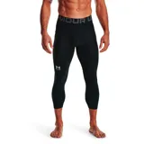 Calza deportiva Under Armour 3/4 Hg para hombre, color negro con logo blanco en la pierna.