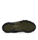 Championes de trekking Columbia modelo Peakfreak II Outdry, color verde militar con detalles en negro y gris, tecnología impermeable OutDry y suela de alta tracción.