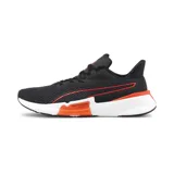 Championes Puma Pwr Frame Tr, de color negro con detalles en rojo y suela blanca.