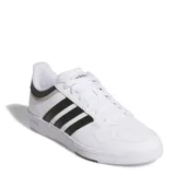 Championes Adidas Hoops 4.0 de diseño urbano inspirado en el básquetbol. Presentan un empeine de cuero sintético blanco con las icónicas tres tiras laterales en color negro y detalles en gris en el talón. Cuentan con cierre de cordones y suela de goma tipo cupsole para mayor estabilidad.