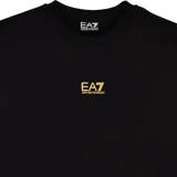 Buzo de cuello redondo Armani EA7, color negro, con logo de la marca estampado en color dorado en el centro del pecho.