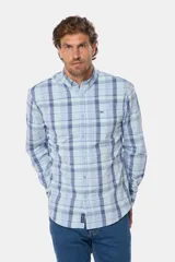 Camisa de manga larga con estampado a cuadros, corte regular y logo bordado.