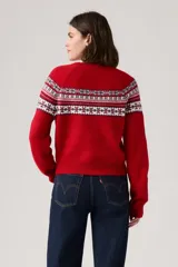 Sweater de punto con diseño Fairisle en el canesú, cuello redondo, manga larga y puños acanalados.