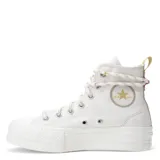 Championes Converse Chuck Taylor All Star Lift Platform Utility color beige, de caña alta y plataforma, con cordones y detalles en amarillo y lila.