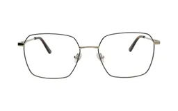 Anteojos Demenego con marco geométrico de metal color plateado y negro.