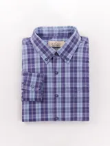Camisa de hombre marca La Dolfina, de manga larga, con cuello abotonado y estampado a cuadros en tonos azul y celeste.
