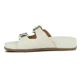 Sandalias tipo slides de color negro, con dos tiras anchas ajustables mediante hebillas metálicas doradas y suela anatómica.