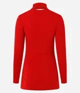 Blusa entallada de microfibra color blanco, con escote en V, mangas largas y detalle de frunces en los laterales. Presenta un lazo integrado en el cuello que permite anudarlo, aportando un toque sofisticado al diseño.