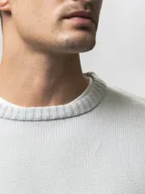 Buzo tejido de cuello redondo, confeccionado en algodón, con puños y ruedo acanalados.