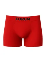 Boxer de microfibra color rojo con cintura elástica negra que presenta el logo de la marca Forum en letras negras.