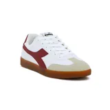 Championes Diadora Bamtelo para hombre, color blanco con detalles en rojo y beige.