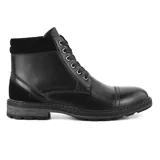 Bota de vestir de cuero negro, con cordones y detalles en gamuza.