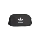 Riñonera Adidas negra con logo blanco estampado en el frente y cierre superior.