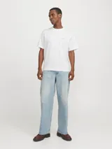 Remera blanca de algodón con cuello redondo y corte holgado. Estampado en la espalda con palmeras y texto "Hyères-les-Palmiers".