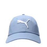 Gorra deportiva Puma color celeste con el logo del felino bordado en color blanco en el frente.