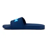 Chancletas Quiksilver modelo Venice para hombre, color azul marino con inscripción grande de la marca en tonos celestes en la tira.