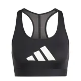 Top deportivo Adidas Powerreact de bajo impacto, confeccionado con tecnología Aeroready para absorción de humedad. Presenta diseño de espalda racer-back con panel de malla para mayor ventilación, banda elástica inferior y logo de la marca estampado en el frente.