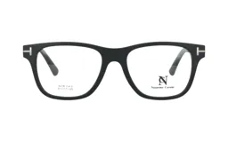 Lentes Nazareno Corsini modelo 6018, armazón rectangular negro con detalles metálicos plateados en las esquinas.