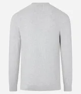 Suéter masculino de cuello redondo y manga larga, confeccionado en malla de viscosa y poliamida con textura de cuadros grid.
