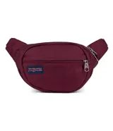 Riñonera JanSport modelo Fifth Avenue, color bordó, con cierre frontal y correa ajustable. Cuenta con el logo de la marca en un parche rectangular en el frente.