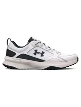 Championes de entrenamiento Under Armour modelo Charged Edge, color blanco con detalles en negro. Presentan parte superior de malla transpirable con revestimientos de cuero y material sintético, entresuela Charged Cushioning para amortiguación y suela de goma con tracción.