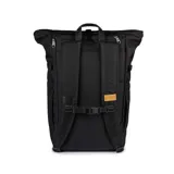 Mochila Jansport Hatchet Rolltop negra con detalles en marrón.