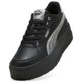 Championes urbanos Puma modelo Karmen II Idol, con diseño de plataforma, color negro con detalles en plateado metalizado en el logo lateral y talón.
