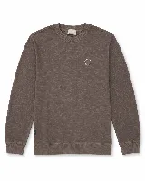 Buzo Brooksfield modelo Larsson, color marrón topo con textura melange, cuello redondo ribeteado y pequeño estampado circular en el pecho.