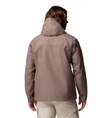 Campera impermeable Columbia modelo Hikebound II, color gris, con capucha ajustable y cierre frontal. Presenta el logo de la marca bordado en el pecho.