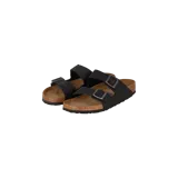 Sandalias Birkenstock modelo Arizona, color negro, con dos tiras ajustables con hebillas metálicas y suela de corcho anatómica.