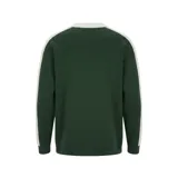 Buzo tejido de punto Nike, con diseño de rayas verticales en color verde y blanco. Presenta un logo Swoosh grande integrado en el tejido en el frente y un pequeño logo bordado en el puño. Posee cuello redondo y puños acanalados.
