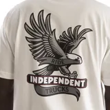 Remera de manga corta color blanco roto (off-white) con un gran estampado en la espalda de un águila en vuelo con las palabras "RIDE INDEPENDENT TRUCKS" en una cinta debajo.