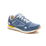 Zapatillas Caterpillar modelo Ventura Sport, color azul con detalles en blanco y amarillo. Capellada de gamuza y malla de nylon, forro 100% reciclado, plantilla de espuma EVA, entresuela EVA y suela de goma.