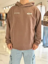 Hoodie oversize de color beige, con capucha y estampa gráfica en la espalda con la inscripción "Duxon Hopeless Romantic".