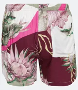 Bermuda de viscosa con estampado floral estilo patchwork, cintura elástica con cordón ajustable y bolsillos laterales.