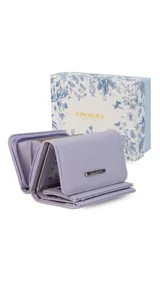 Billetera mediana de símil cuero color azul, con cierre a presión y compartimento posterior con cierre. Incluye múltiples tarjeteros, visores y divisiones internas para billetes.