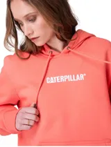 Buzo canguro con capucha Caterpillar Cat, color salmón, con bolsillo frontal tipo canguro, puños y cintura de punto acanalado, y logo de la marca bordado en el pecho.