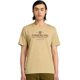 Remera Timberland color arena con estampa frontal del logo de la marca en color borgoña.