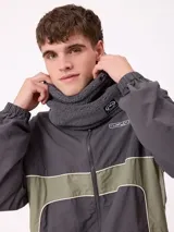 Cuello de polar gris oscuro, confeccionado en tejido texturizado con cordón de ajuste y etiqueta con el logo de la marca Rusty.
