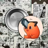 Pin metálico con la imagen de Pochita, personaje del anime Chainsaw Man.