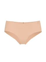 Bombacha tipo cheeky de microfibra suave en color beige, con diseño sin costuras y bordes sin rematar para un acabado invisible bajo la ropa.