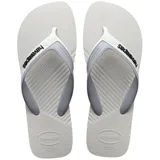 Sandalias tipo ojota Havaianas modelo Dual, color azul marino con tiras en tono gris oscuro y logo de la marca en relieve.