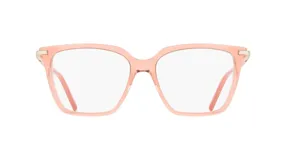Lentes de receta Ferragamo modelo 3038, con armazón de acetato en color rosado traslúcido y diseño de forma cuadrada.