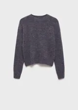 Jersey de punto gris de cuello redondo y manga larga, con diseño recto y detalle de lazo anudado en la cintura.