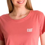 Remera color salmón de corte clásico con cuello redondo y logo de CAT estampado en el pecho.