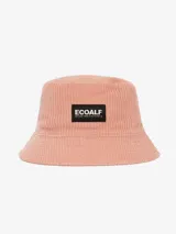 Gorro tipo bucket de pana color rosa pálido, con costuras horizontales en el ala y un parche negro frontal con el logo de Ecoalf.